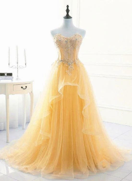 Light Yellow Beaded Tulle Long Party Dress Prom Dress, Yellow Formal Dresses Tunics Sale discount Light Yellow Beaded Tulle Long Party Dress Prom Dress, Yellow Formal Dresses Tunics Sale discount