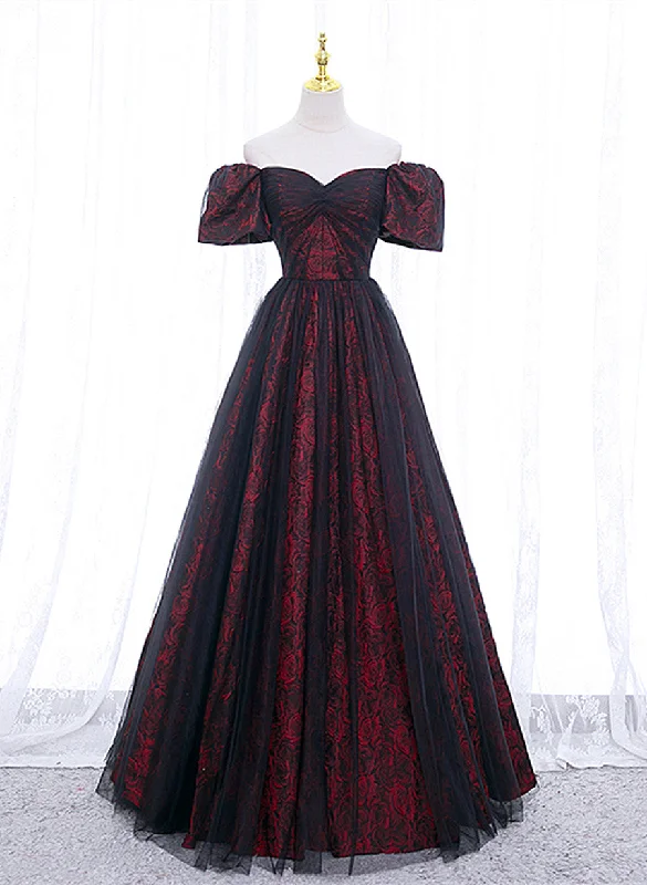 Black and Red Sweethart Tulle Floor Length Party Dress, A-line Wedding Party Dress Tunics Practical durable Black and Red Sweethart Tulle Floor Length Party Dress, A-line Wedding Party Dress Tunics Practical durable
