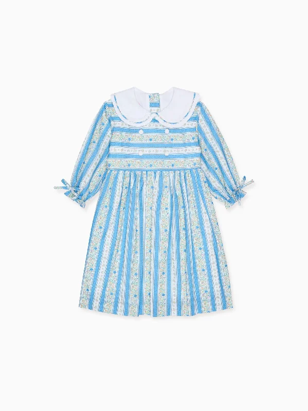 Blue Floral Stripe Provenza Girl Dress Tunics Print Colorful