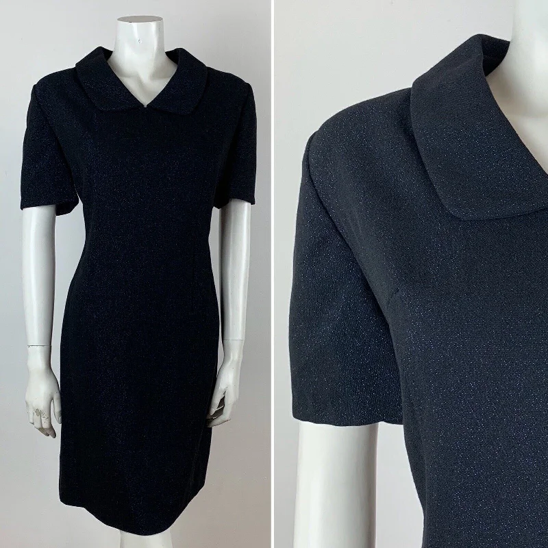 VINTAGE 60s 70s BLACK BLUE GLITTER LUREX PARTY MOD PETER PAN COLLAR DRESS 10 Tunics Fashionable chic VINTAGE 60s 70s BLACK BLUE GLITTER LUREX PARTY MOD PETER PAN COLLAR DRESS 10 Tunics Fashionable chic