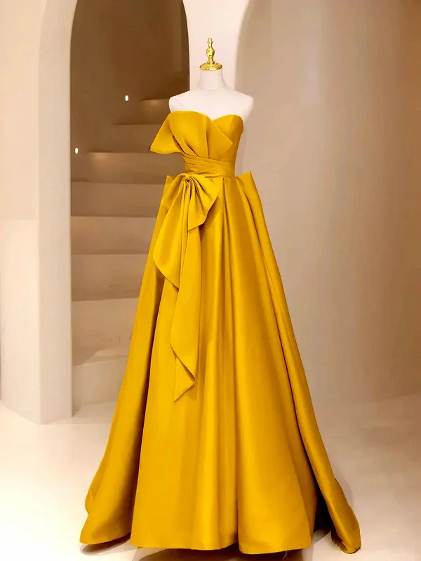 Gold Satin A-line Strapless Long Prom Dress Party Dress, Gold Satin Evening Dress Tunics Fall fleece Gold Satin A-line Strapless Long Prom Dress Party Dress, Gold Satin Evening Dress Tunics Fall fleece