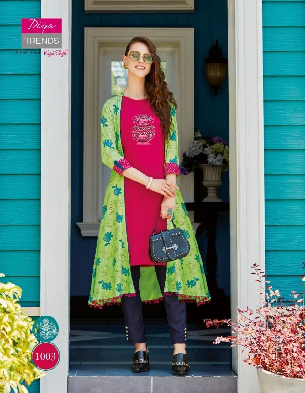 1003 Globus City Rayon Kurti with Rayon Print Shrug and Pant Comfortable Denim Leggings 1003 Globus City Rayon Kurti with Rayon Print Shrug and Pant Comfortable Denim Leggings