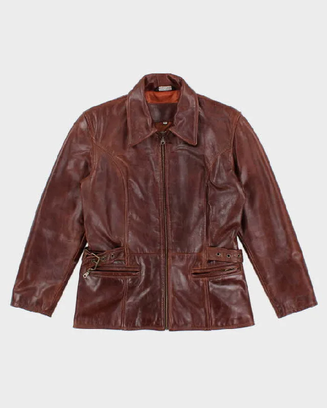 Vintage Women's Brown Leather Zip Up Jacket - M Quilted Jacket Puffer Jacket Insulated Jacket Vintage Women's Brown Leather Zip Up Jacket - M Quilted Jacket Puffer Jacket Insulated Jacket