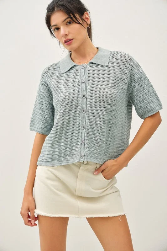 Get Hooked Seafoam Boxy Crochet Button Sweater Top Wool Sweater Cotton Sweater Cashmere Sweater Get Hooked Seafoam Boxy Crochet Button Sweater Top Wool Sweater Cotton Sweater Cashmere Sweater