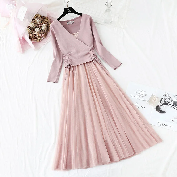 Women's suit skirt fashion knitted sweater + suspender mesh dress  2174 Spandex Blend Rayon Blend Denim Blend
