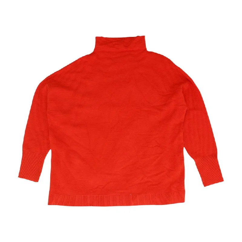 Red Solid Turtleneck Sweater Notch Collar Peter Pan Collar Cowl Neck