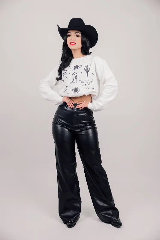 Vegan Leather Wide Leg Pants Fashionable Track Pants