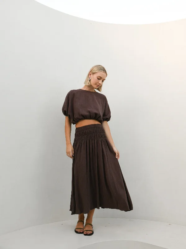 EBONY TOP & SKIRT TWO PIECE SET - COCOA velvet skirt plush