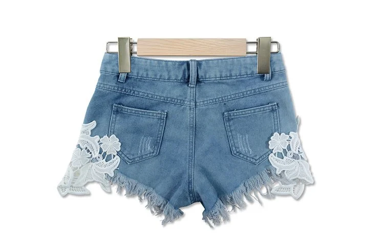 2022 summer lace hollow out sexy cowboy shorts female hot shorts Grunge style casual denim shorts white lace short pants woman Formal Dress Pants