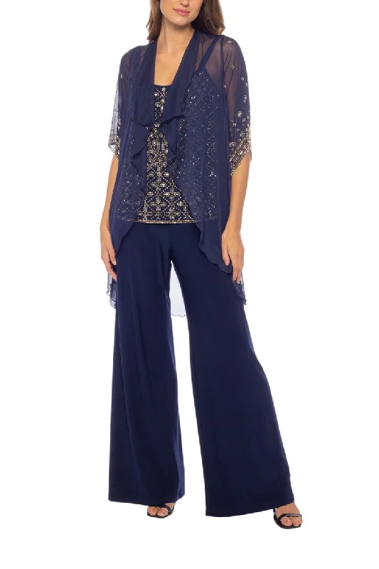Marina 268767 Long Sequin Formal Jacket Pant Suit High-Waist Trousers