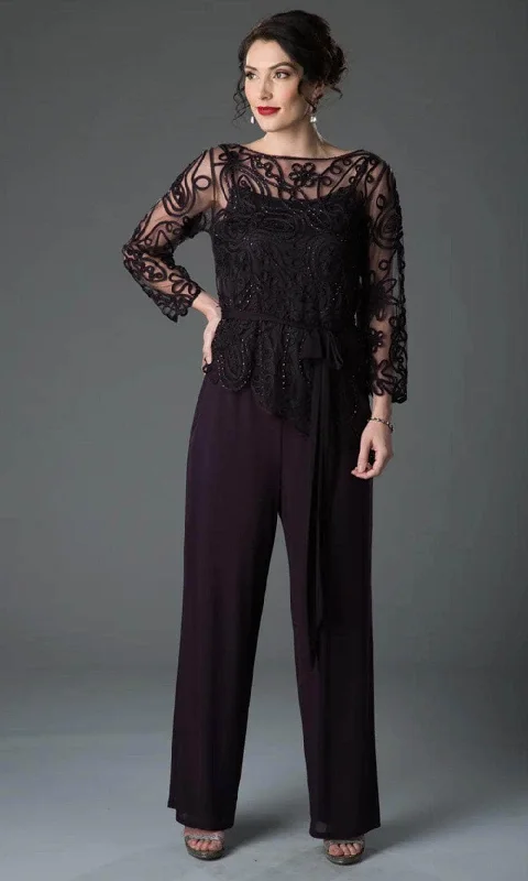 Soulmates 1604 - Illusion Bateau Soutache Pant Suit Chic Capri Pants