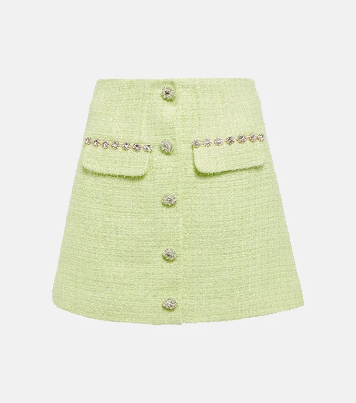 SELF-PORTRAIT Embellished wool-blend skirt floral skirt print