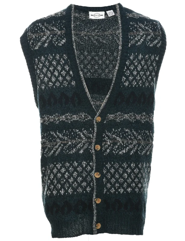 Button Through Sweater Vest - L Soft Cozy Warm