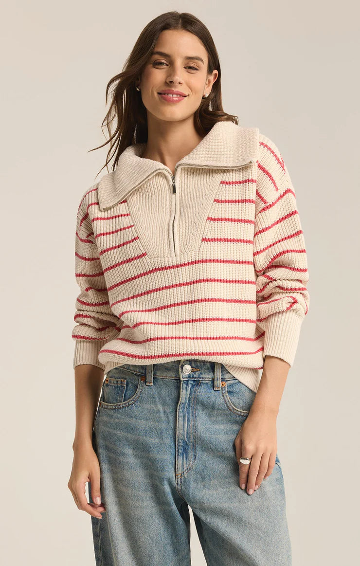 Villa Half Zip Sweater Terry Blend Velvet Blend Canvas Blend