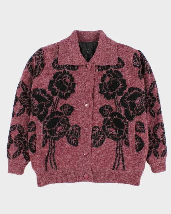 Vintage Women's Purple Floral Print Knit Jacket - M One-Shoulder Jacket Off-the-Shoulder Jacket Asymmetrical Jacket Vintage Women's Purple Floral Print Knit Jacket - M One-Shoulder Jacket Off-the-Shoulder Jacket Asymmetrical Jacket