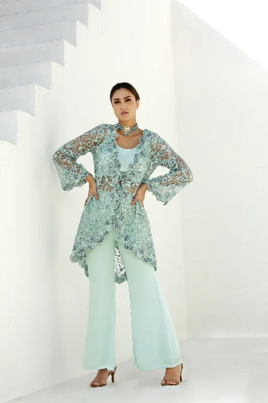Ether- Long Cape Jacket With Pant Set Formal Dress Pants