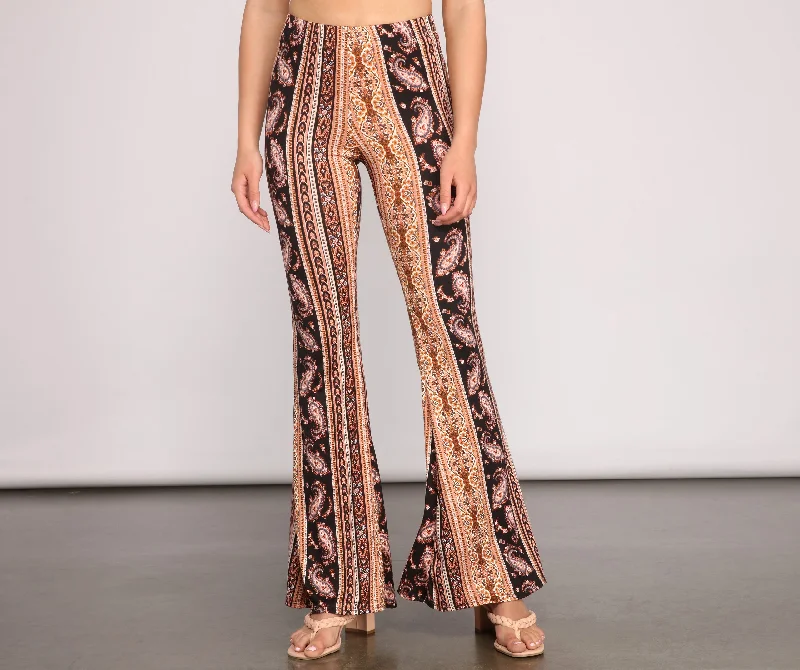 Good Vibes Paisley Flared Pants Stylish Slim Trousers