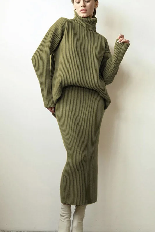 Luxury Winter Rib Knit Turtleneck Oversized Sweater Midi Two Piece Dress - Green Cable Knit Ribbed Knit Lace Knit Luxury Winter Rib Knit Turtleneck Oversized Sweater Midi Two Piece Dress - Green Cable Knit Ribbed Knit Lace Knit