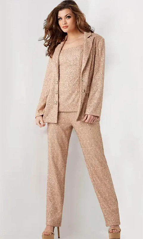 Jovani 25773 - Sequin Embellished Long Sleeve Pantsuit Trendy Tapered Pants