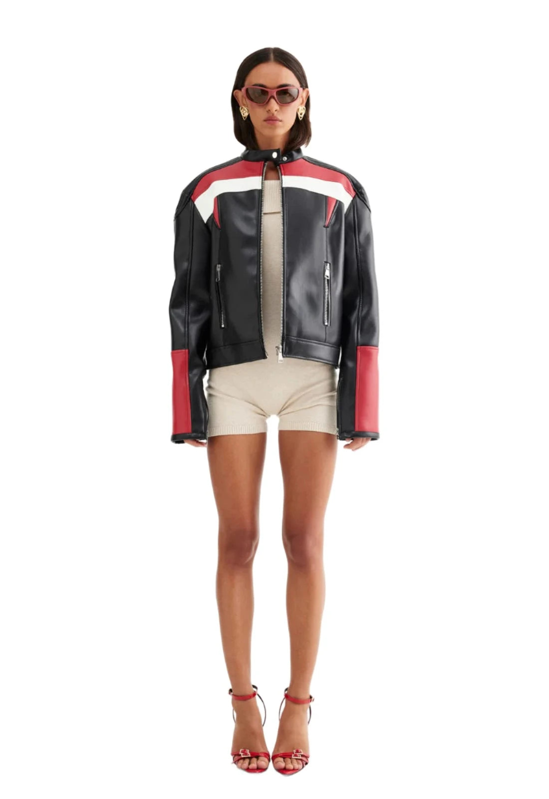 LIONESS - "Top Model" - Moto Biker Jacket Cardigan Sweater Pullover