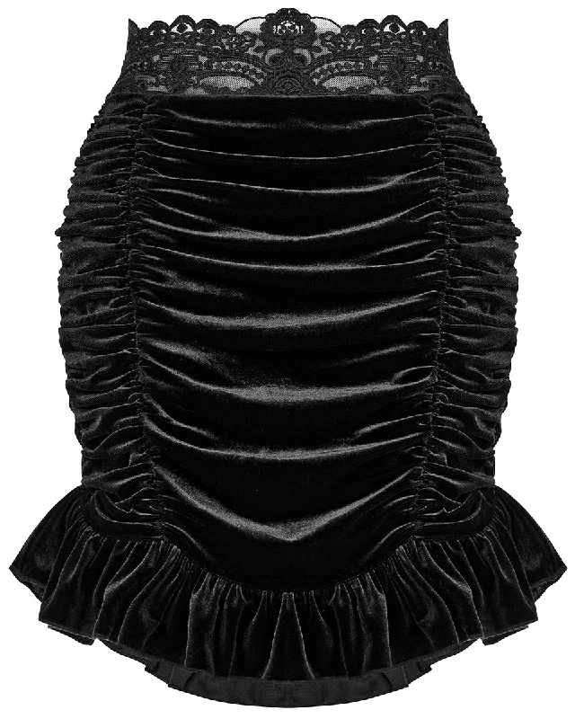 Punk Rave Daily Life Retrogothic Velvet Ruching Mini Skirt linen skirt relaxed
