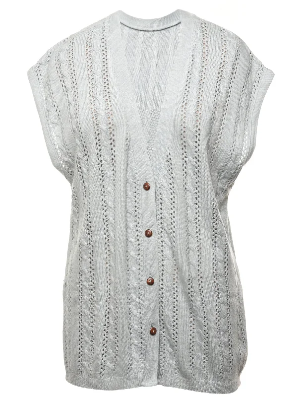 Button Front Sweater Vest - L High Neck Crew Neck V-Neck