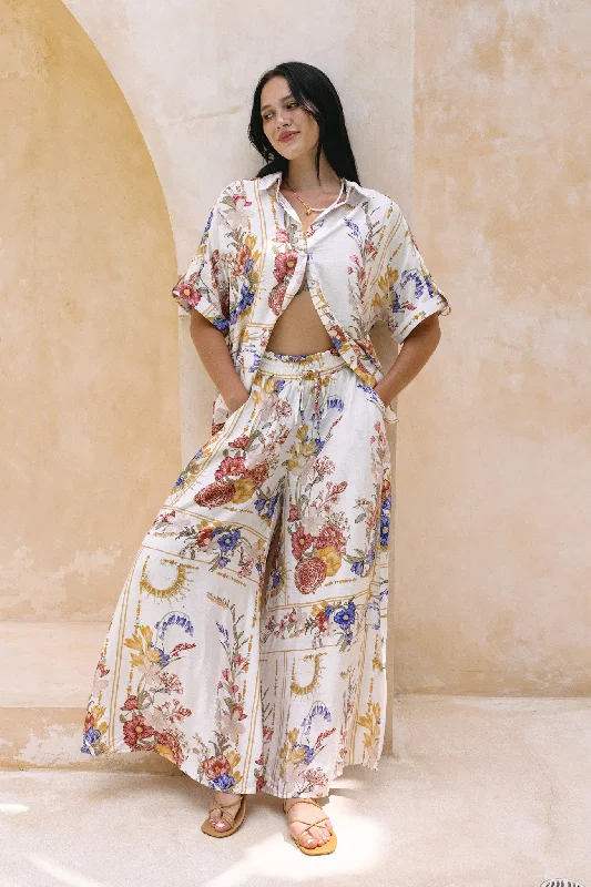 Melina Multicolour Floral Wide Leg Pants Cozy Knit Pants