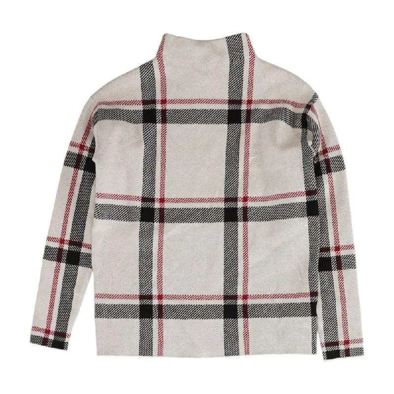 White Plaid Mockneck Sweater Polka Dot Checkered Tartan