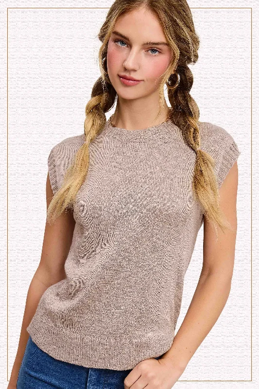 Treasured Times Whisper Sleeveless Ribbed Knit Sweater Top Chenille Brocade Lace