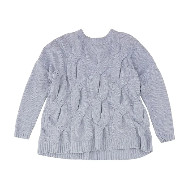 Blue Solid Crewneck Sweater Transparent Opaque Sheer