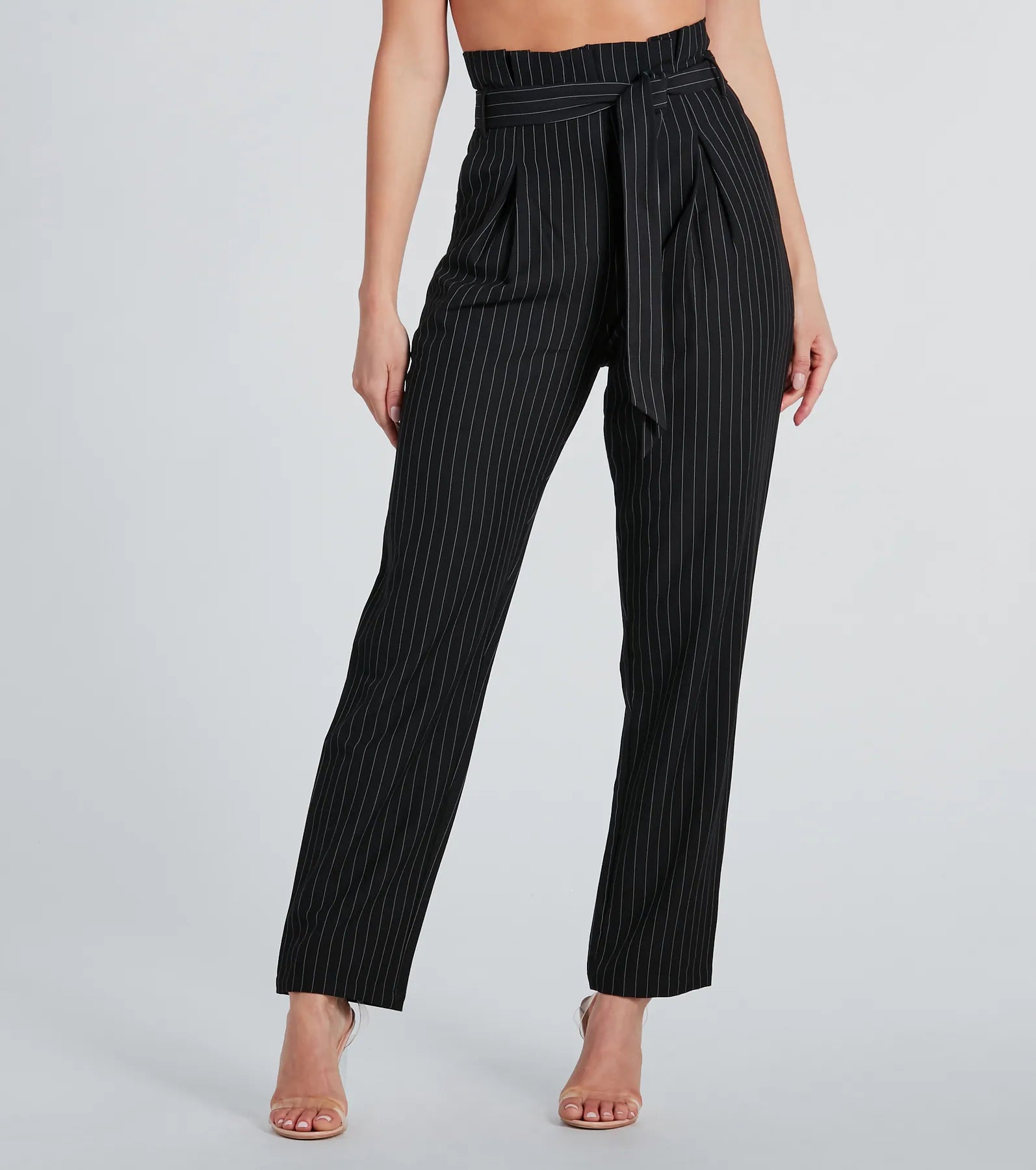 Chic 'Fit Pinstripe Paperbag Dress Pants Casual Sweatpants Style