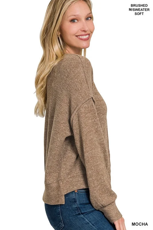 Patchability Mocha Hi Low Hem Sweater (Size L/XL) Fleece Sweater Nylon Polyester