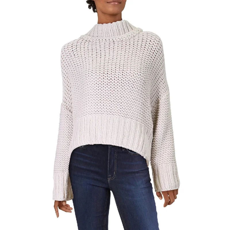 Free People Womens My Only Sunshine Open Stitch Cropped Turtleneck Sweater Spandex Blend Rayon Blend Denim Blend
