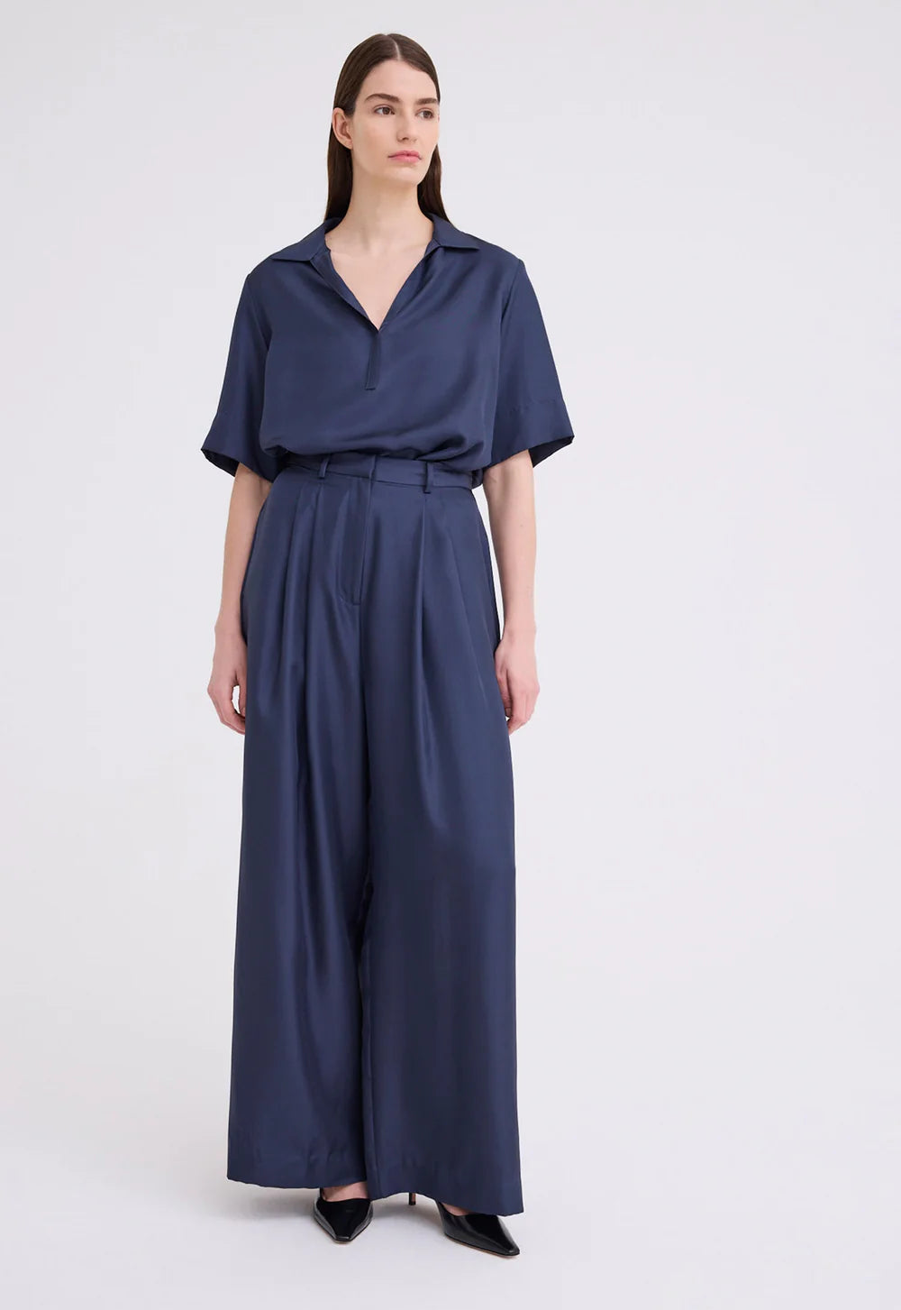 Poirot Silk Twill Pant in Sly Blue Trendy Velvet Pants