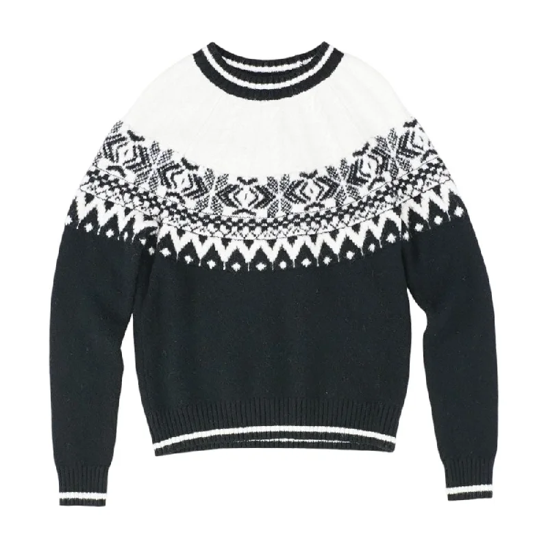 Black Graphic Crewneck Sweater Denim Fabric Leather Fabric Suede Fabric