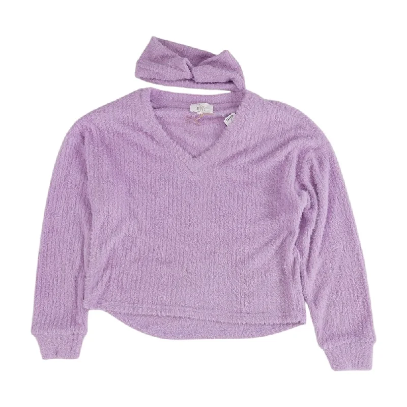Purple Solid V-Neck Sweater Mesh Fabric Canvas Fabric Denim Fabric