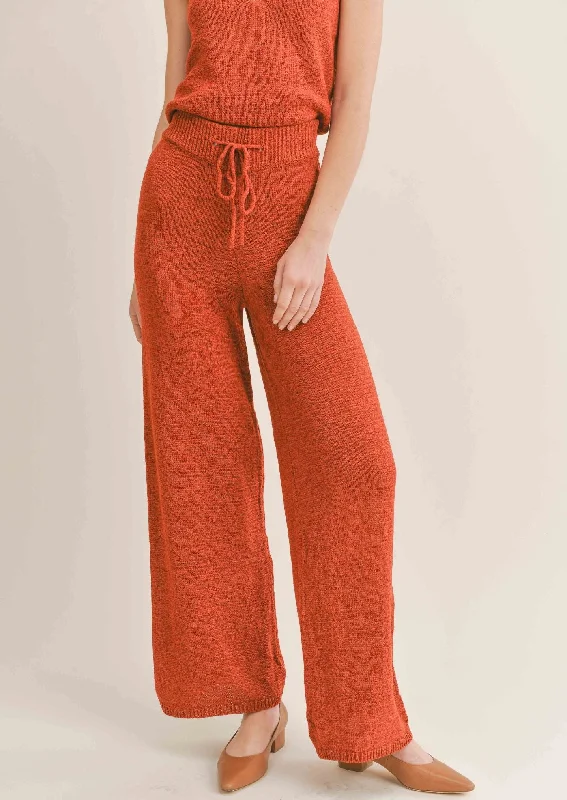 Rust Wide Leg Lady Pants Casual Sweatpants Style
