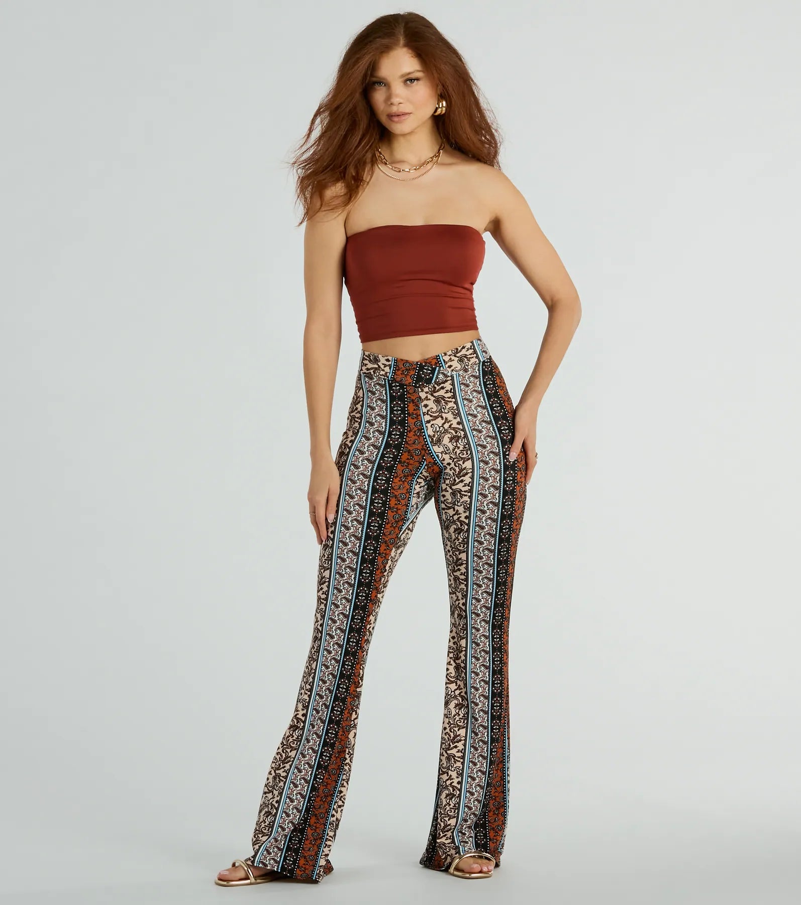 Summer Dream Paisley Knit Flare Pants Classic Cropped Pants