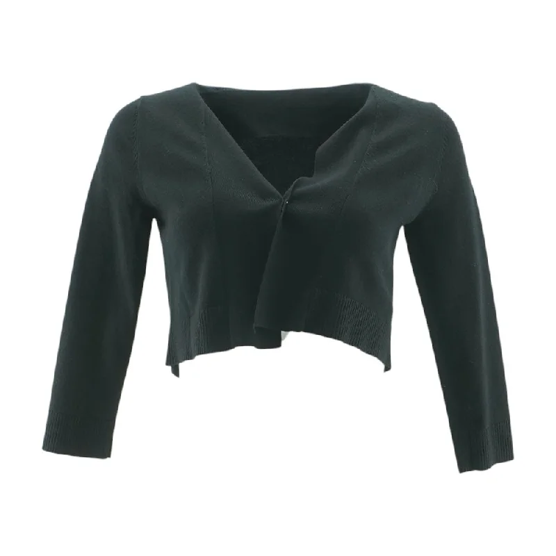 Black Solid Cropped Sweater Fitted Slim Tailored