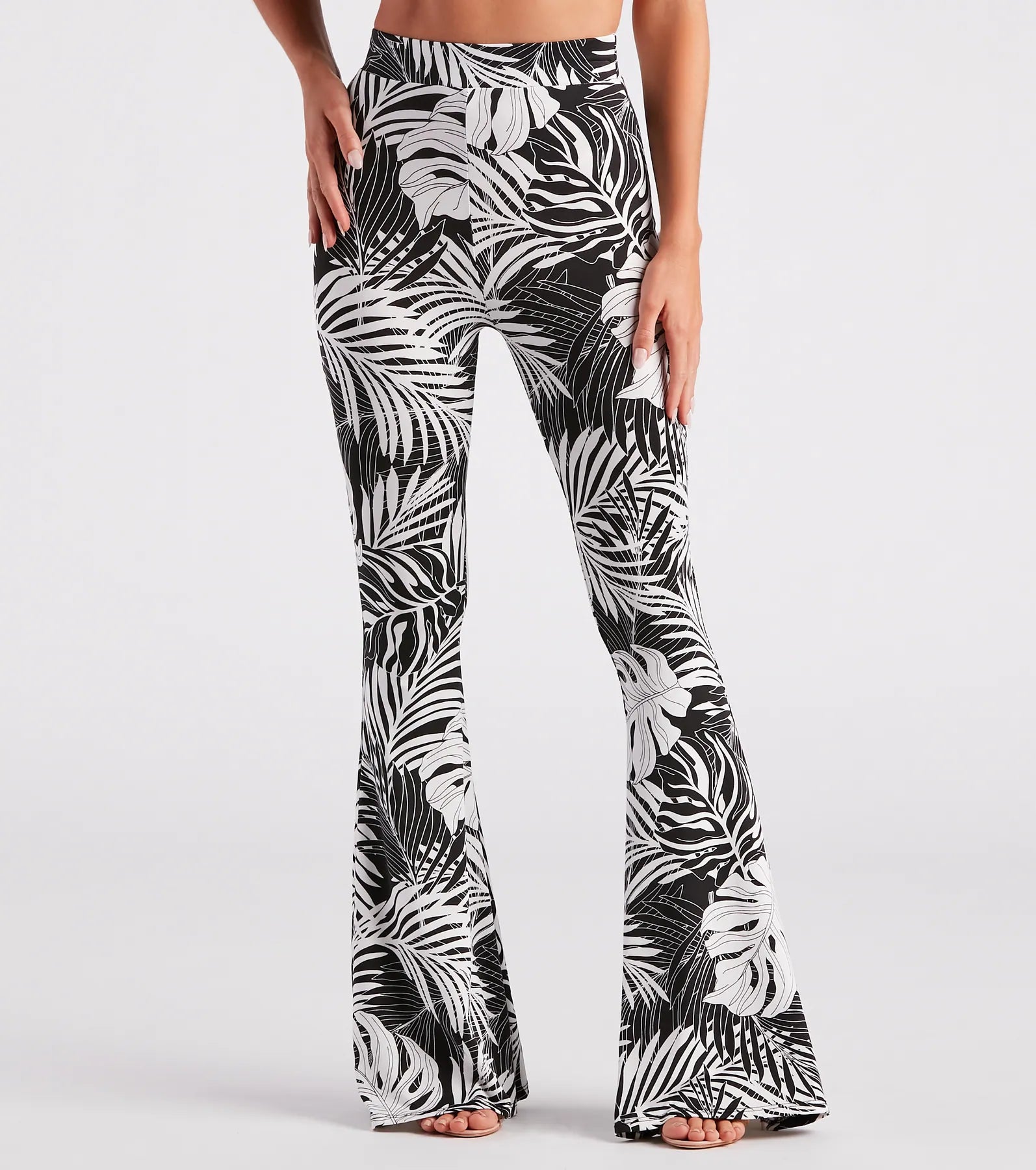 Resort Bound Tropical Print Flare Pants Classic Pleated Pants