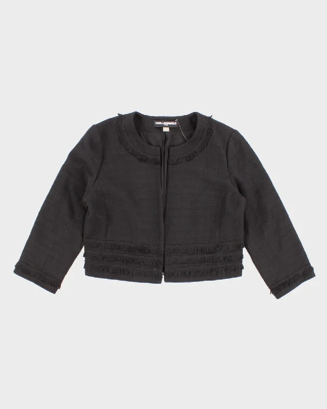 Karl Lagerfeld All Black Buckled Tweed Bouclé Jacket - M/S Tiered Jacket Buttoned Jacket Zippered Jacket Karl Lagerfeld All Black Buckled Tweed Bouclé Jacket - M/S Tiered Jacket Buttoned Jacket Zippered Jacket