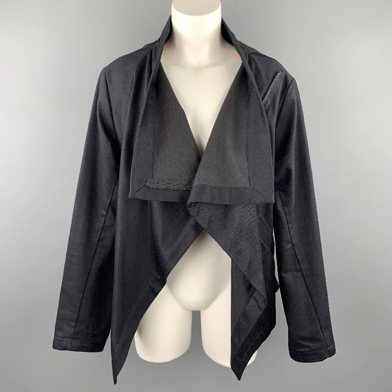 HARPUTS Size M Navy Cotton Asymmetrical SQUARE Jacket Knit Jacket Woven Jacket Fleece Jacket HARPUTS Size M Navy Cotton Asymmetrical SQUARE Jacket Knit Jacket Woven Jacket Fleece Jacket
