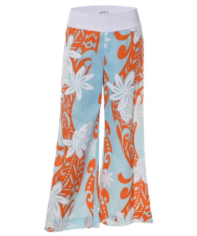 Tribal Plumeria Palazzo Pants Wide-Leg Comfortable Denim Trousers