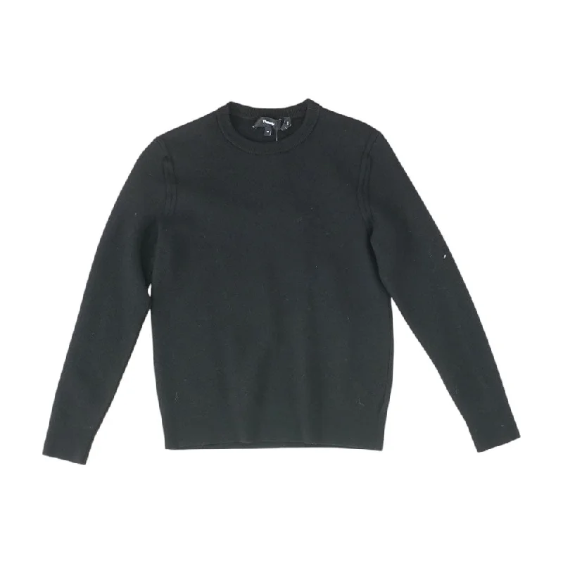 Black Solid Crewneck Sweater Satin Fabric Silk Fabric Chiffon Fabric
