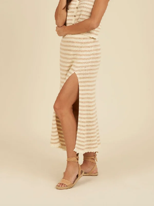 The Knit Midi Skirt by Rylee + Cru - Sand Stripe cotton skirt soft