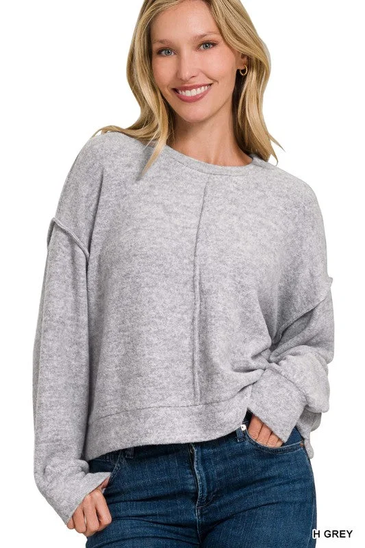 Patchability Heather Grey Hi Low Hem Sweater Spandex Rayon Corduroy