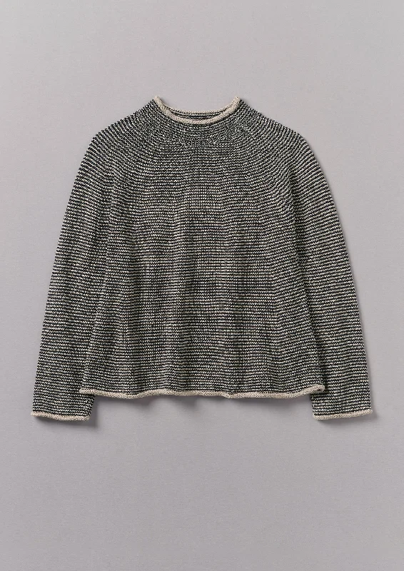 Stripe Linen Cotton Sweater | Navy/Putty Embroidered Appliqued Beaded