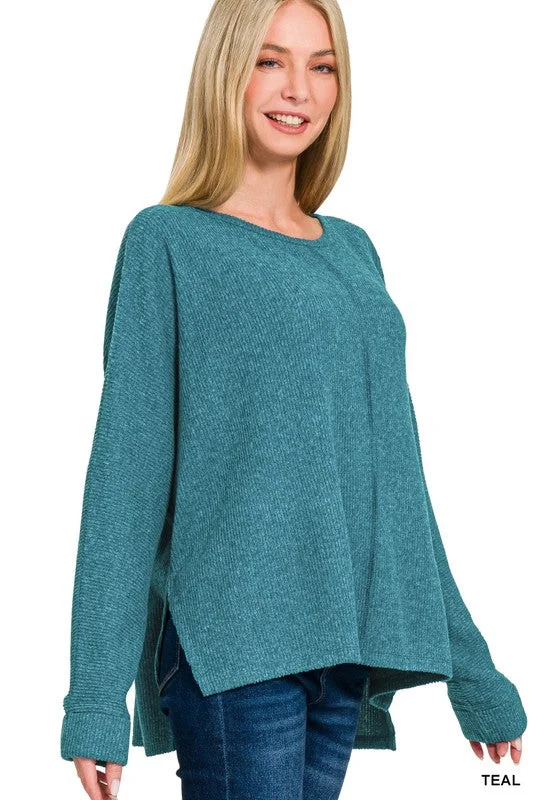 Center Of Attention Teal Ribbed Dolman Sleeve Sweater Elegant Classic Vintage