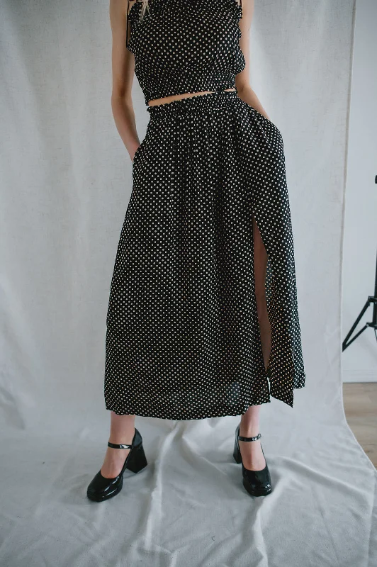 The Delvie Skirt by Saltwater Luxe - Black Polka Dot vintage skirt charm