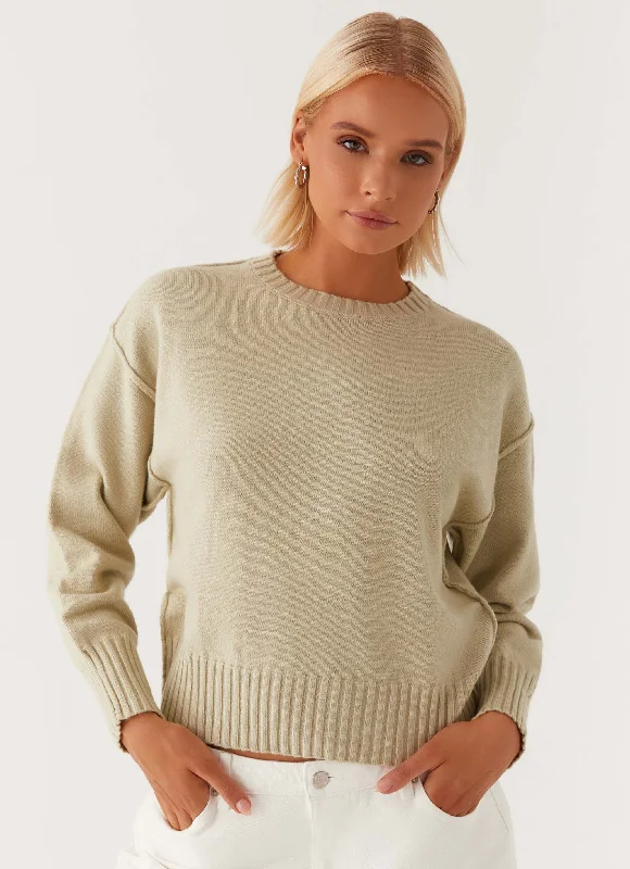 Thelma Oversized Knit Sweater - Pastel Green Mesh Fabric Canvas Fabric Denim Fabric